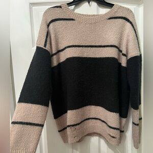 Pink Lily Colorblock, Distressed Sweater- Fits Like a Large